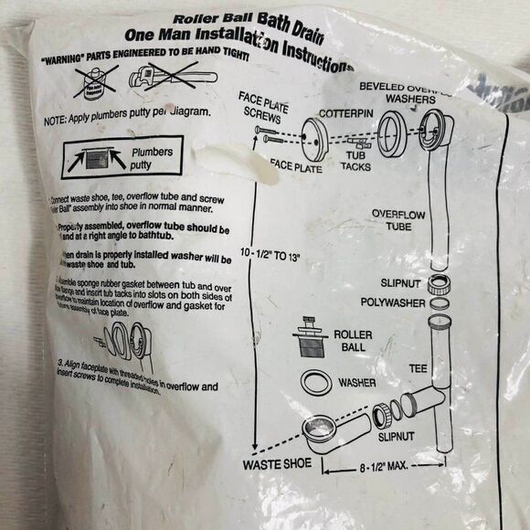 Roller Ball Plastic Bath Tub Drain Keeney New - Picture 4 of 5